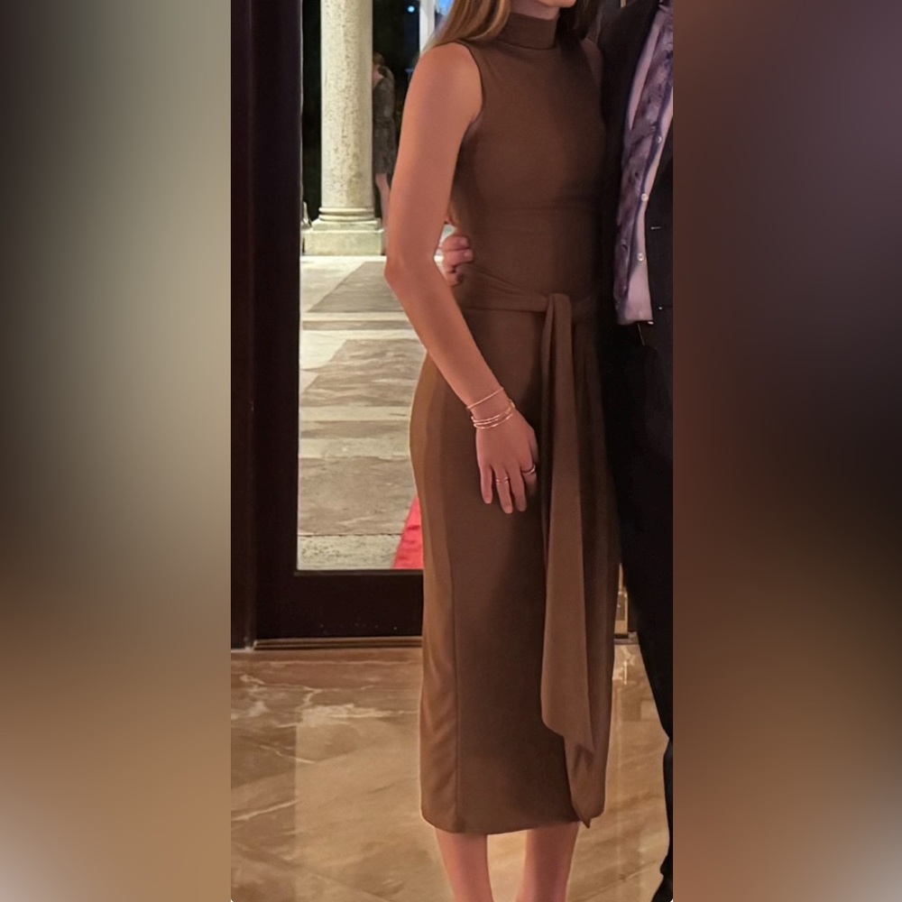 Zara Midi Dress with Tied Knot Dark Tan - Size XS
